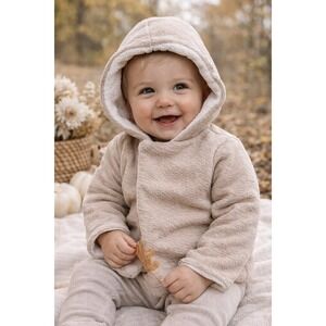 First Impressions Baby Hooded Jacket Beige Sherpa Lined Cozy 12M
